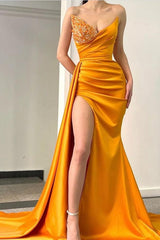 Orange Beadings Sweetheart Mermaid Evening Dress Split With Ruffles