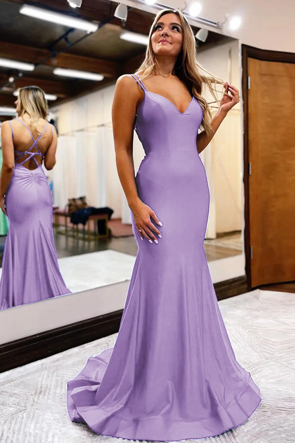 Simple Mermaid Prom Dress with Royal Blue Spaghetti Straps