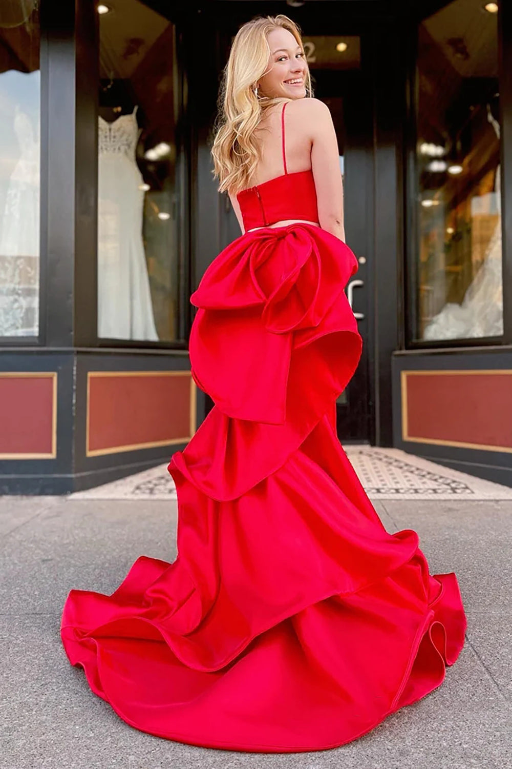 Prom Dress with Spaghetti Straps in Red 2-Piece