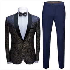 Chic Black Jacquard Tuxedo with Shawl Lapel Wedding Suit