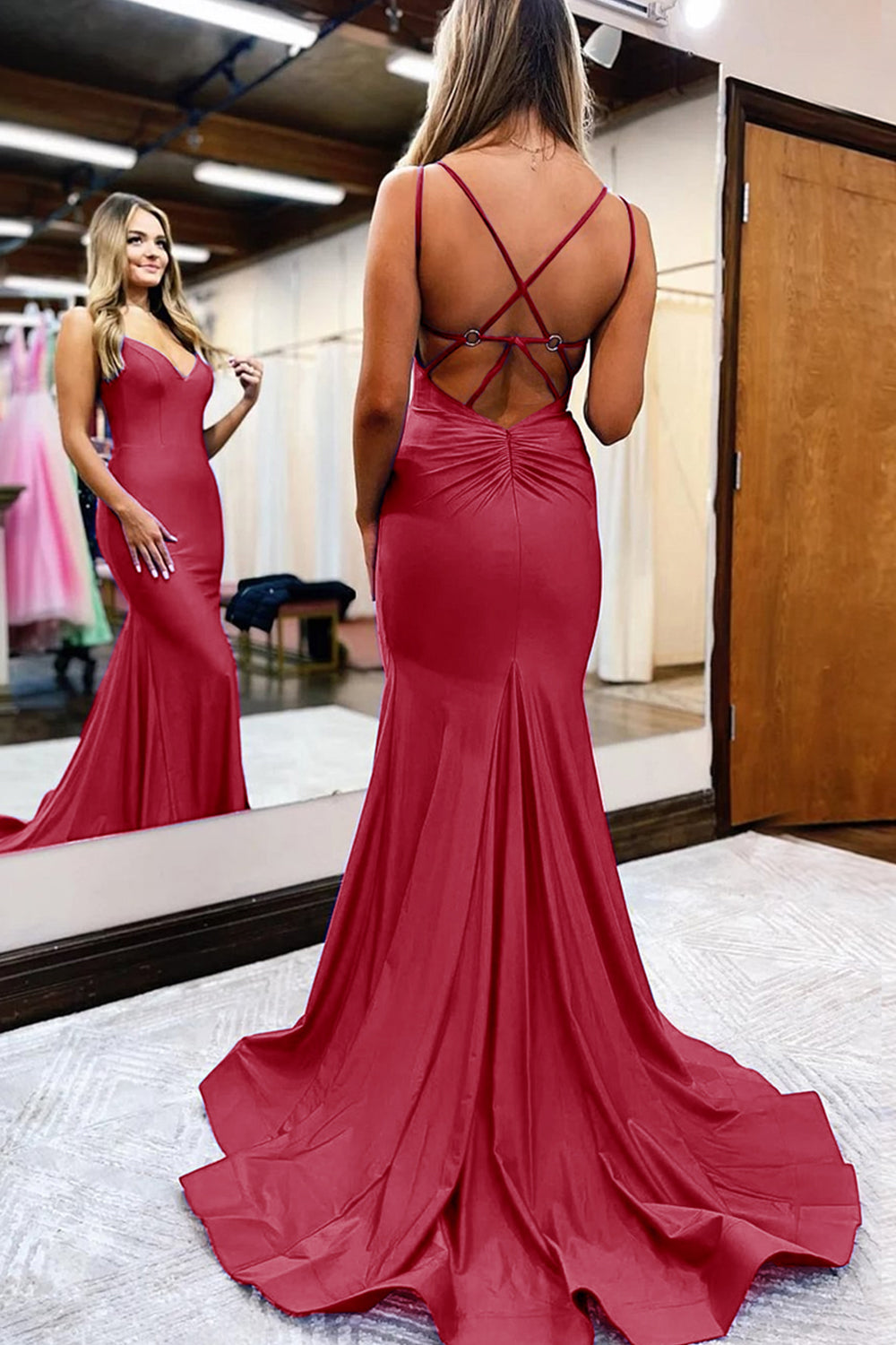 Simple Mermaid Prom Dress with Royal Blue Spaghetti Straps