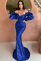 Off-The-Shoulder Sweetheart Long Sleeves Evening Dress With Sequins Mermaid