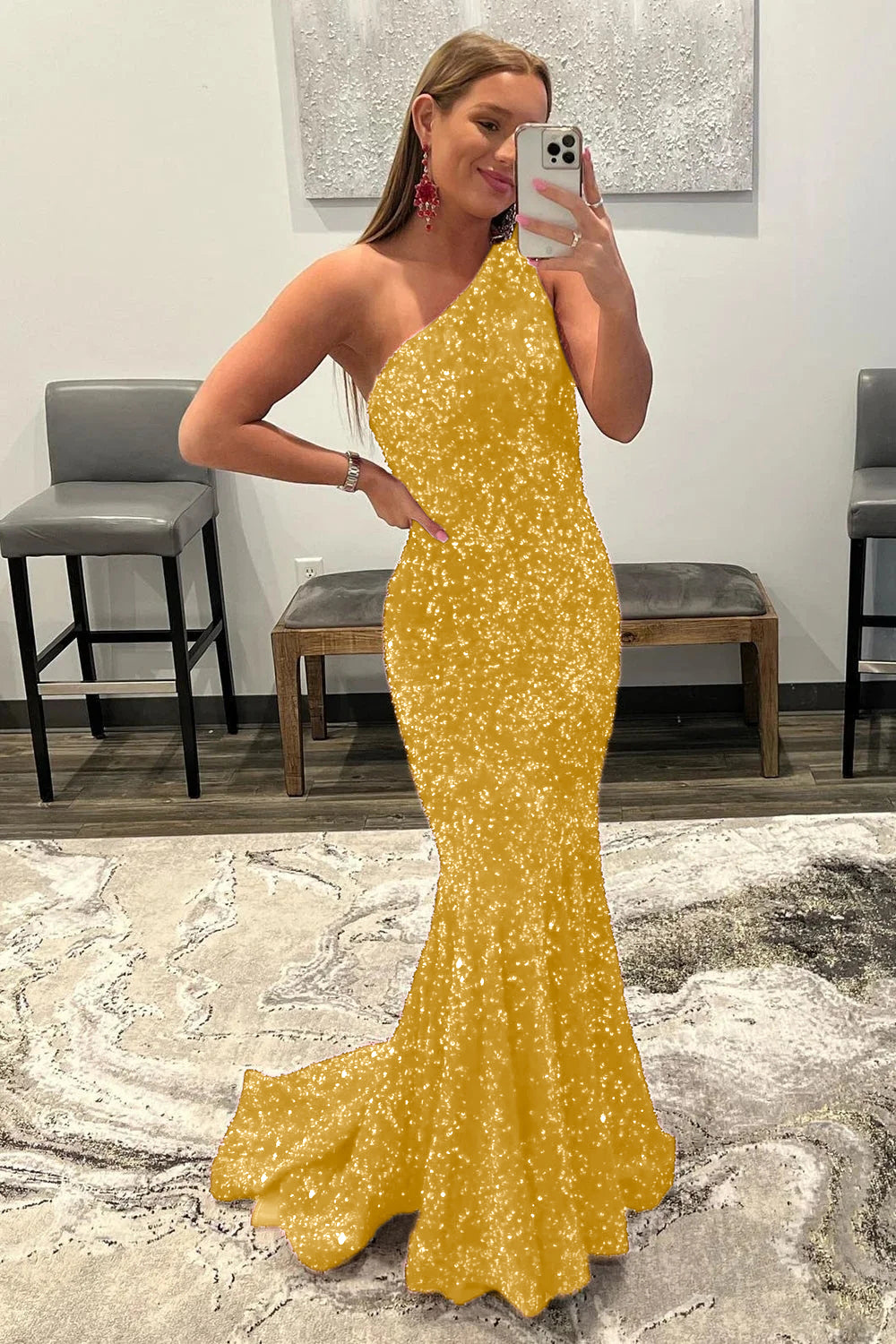 Long Burgundy Prom Dress with Mermaid Sequins