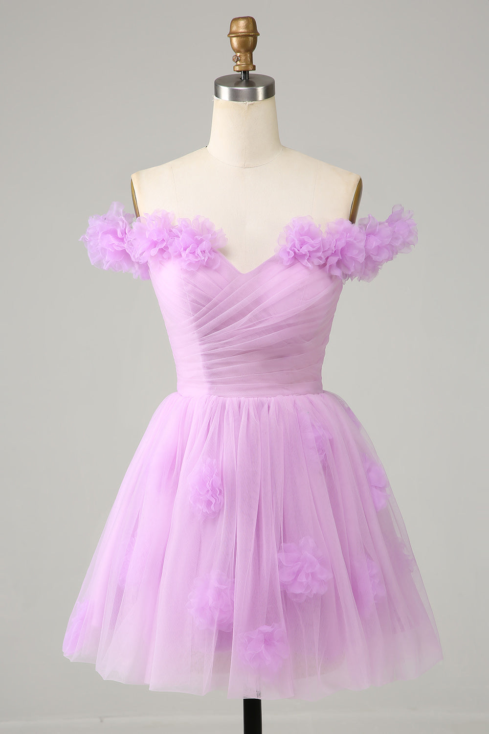 Pink Off the Shoulder Corset Homecoming Dress/Mini Dress With Flowers