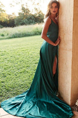 Simple Prom Dress in Green Satin