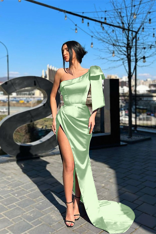 Purple Mermaid One-Shoulder Long Evening Dress With Split