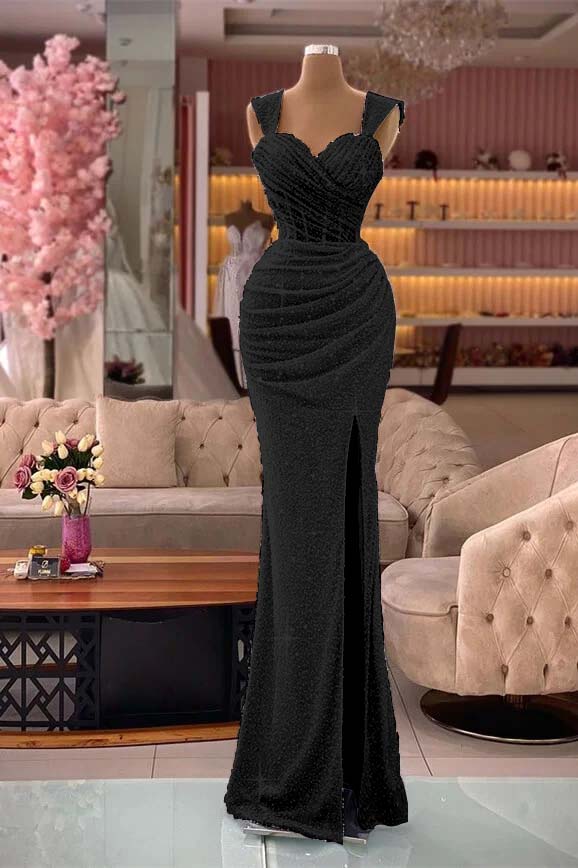Classic Mermaid Sequins Sweetheart Split Straps Evening Dress With Pleated