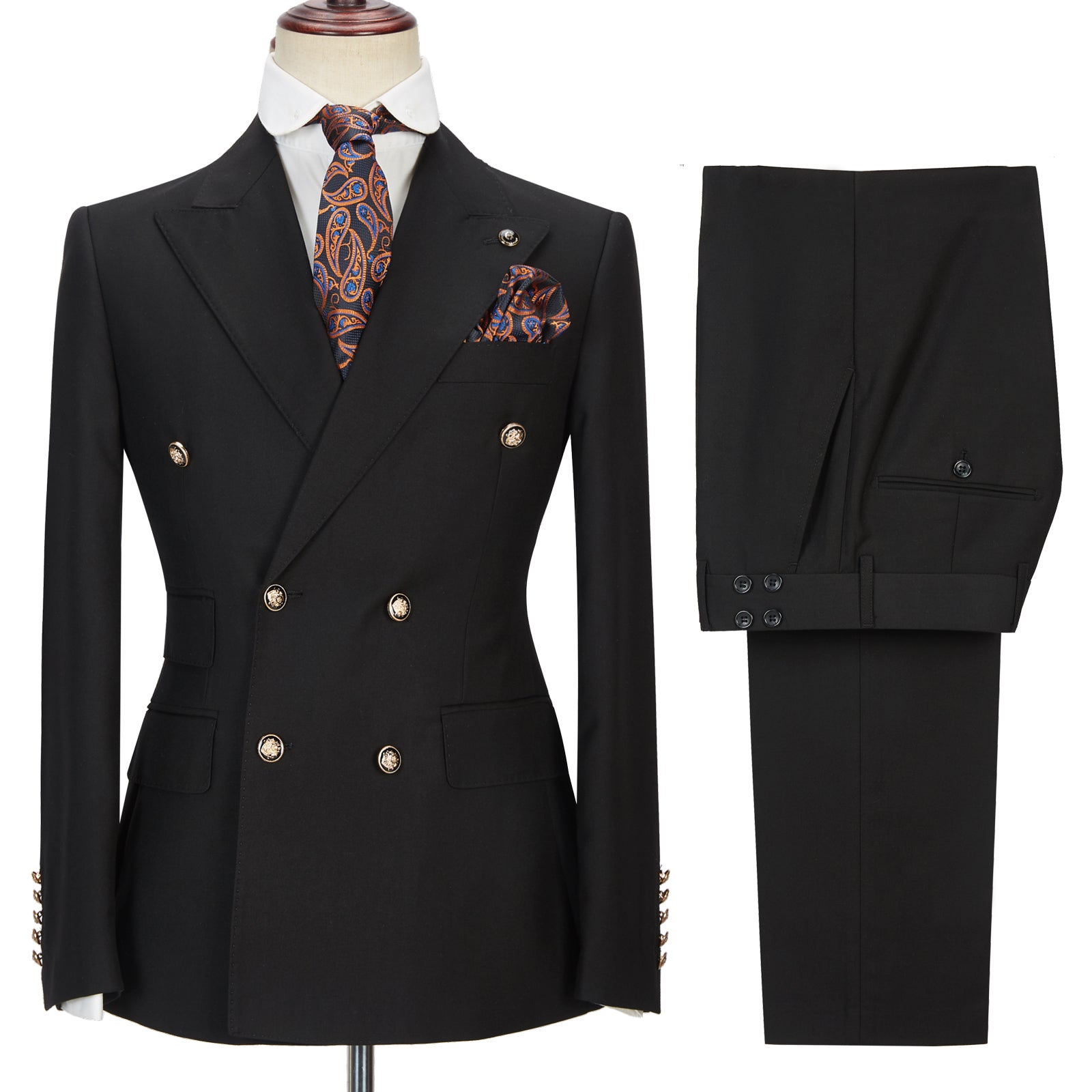 Popular Black Peak Lapel Wedding Suit for Groom with Double-Breasted