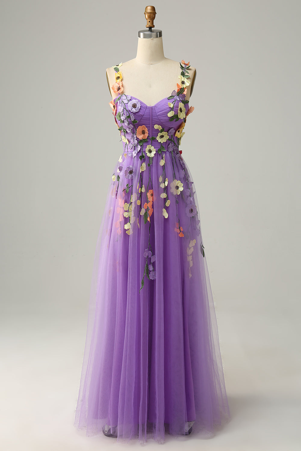 Champagne Long Prom Dress with Spaghetti Straps and Appliques in A-Line Style