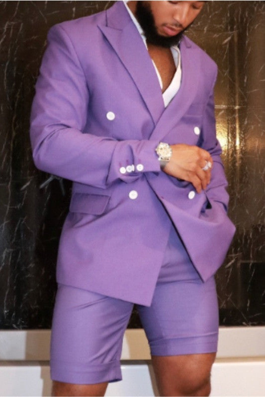 Fashion Purple Affordable Wedding Suits Double-Breasted with Peaked Lapel
