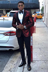 Stunning Formal Burgundy with Peaked Lapel Dinner Bespoke Prom Suit for Man