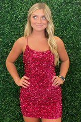 Sparkly Fuchsia Sleeveless Sequin Tight Short Homecoming Dress/Mini Dress