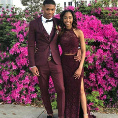 Shining Burgundy Groom and Groomsmen Suits for Wedding with Shawl Lapel