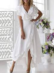 V-Neck A-Line Princess Asymmetrical Mother of the Bride Gown
