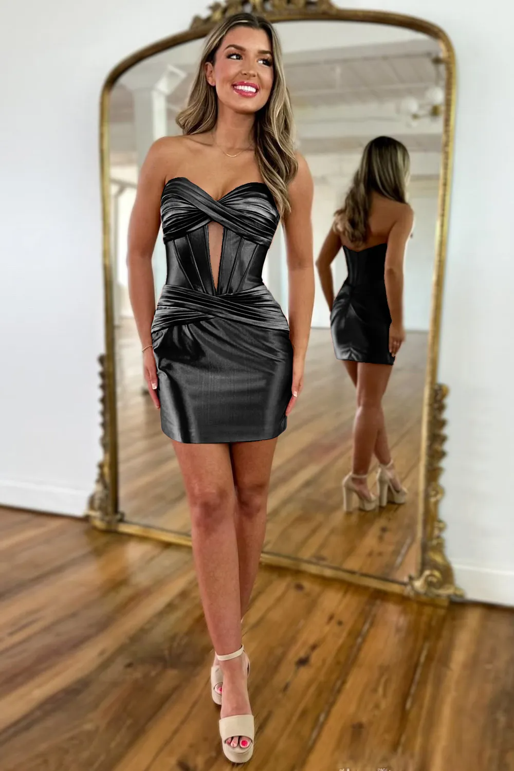 Simple Golden Corset Strapless Tight Short Homecoming Dress/Mini Dress