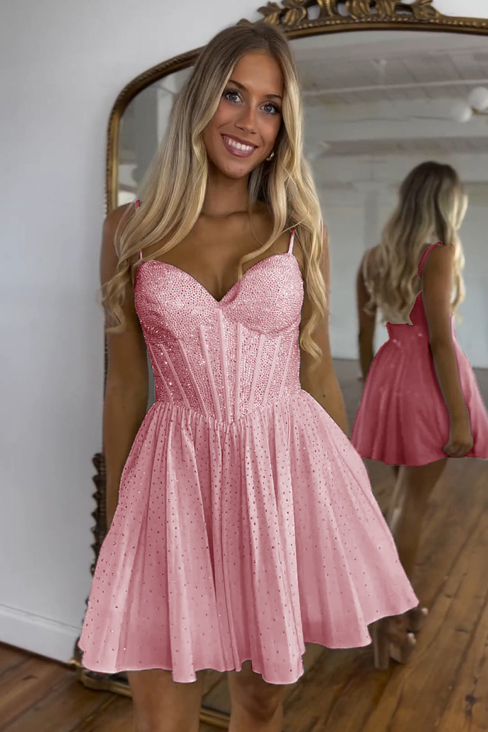 Sparkly A Line White Beaded Corset Short Homecoming Dress/Mini Dress