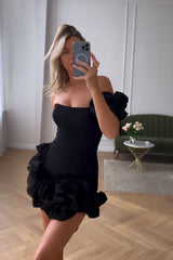 Black One Shoulder Ruffled Tight Short Homecoming Dress/Mini Dress