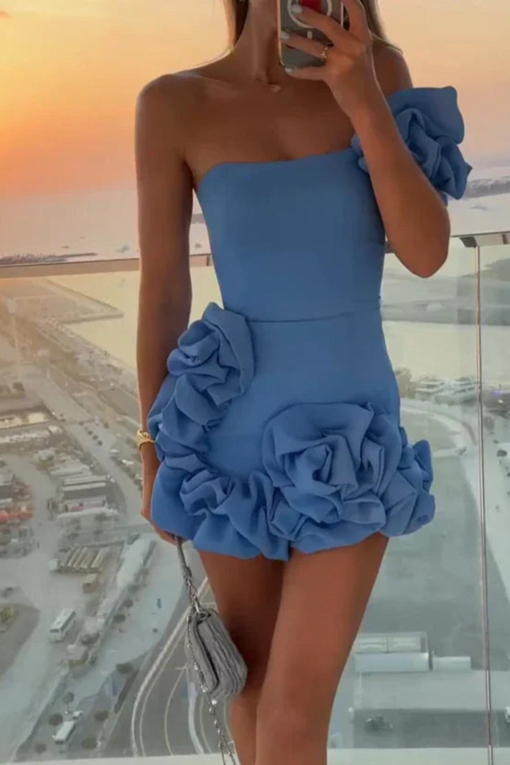 Black One Shoulder Ruffled Tight Short Homecoming Dress/Mini Dress