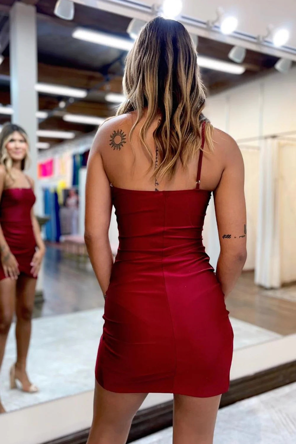 Dark Green One Shoulder Asymmetrical Tight Short Homecoming Dress/Mini Dress