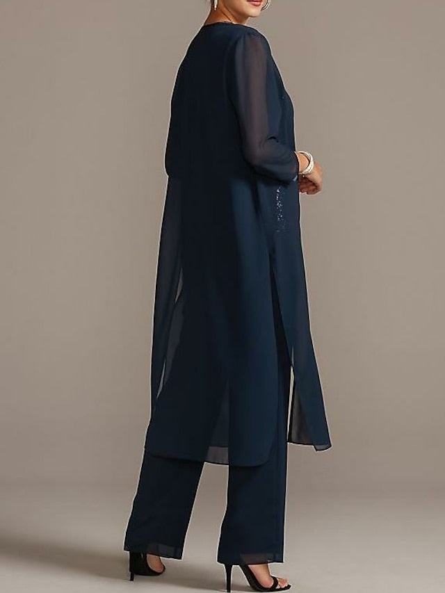 Mother of the Bride Scoop Neck Pantsuits in Chiffon