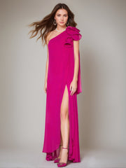 One-Shoulder Sleeveless A-Line Floor-Length Mother of the Bride Dress with Side Split
