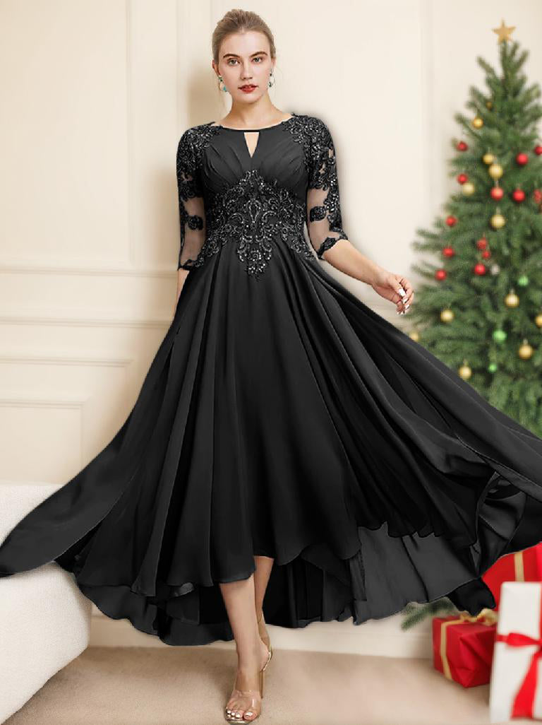 Scoop Neck Tea-Length A-Line Mother of the Bride Princess Dress