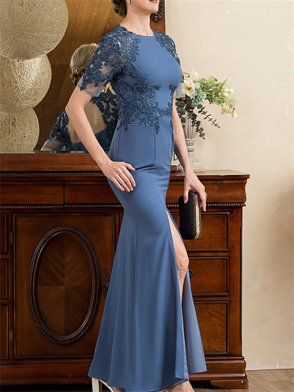 Short Sleeve Ankle-Length Trumpet/Mermaid Mother of the Bride Dress with Slit