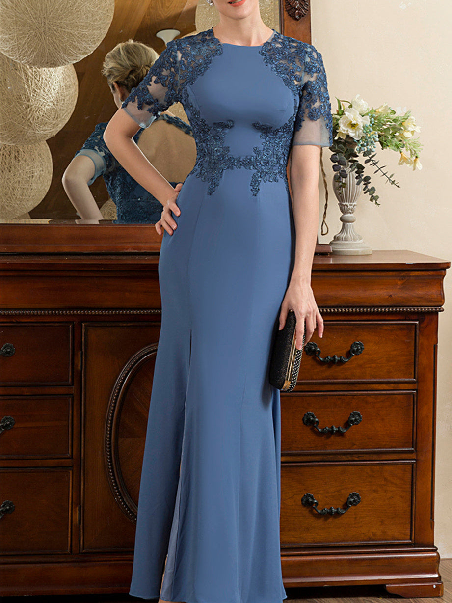 Short Sleeve Ankle-Length Trumpet/Mermaid Mother of the Bride Dress with Slit