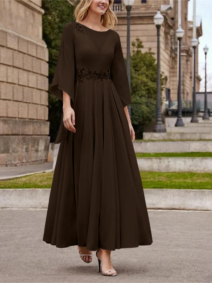 Princess A-Line Jewel Neck 3/4 Sleeve Sequined Ankle-Length Mother of the Bride Gown