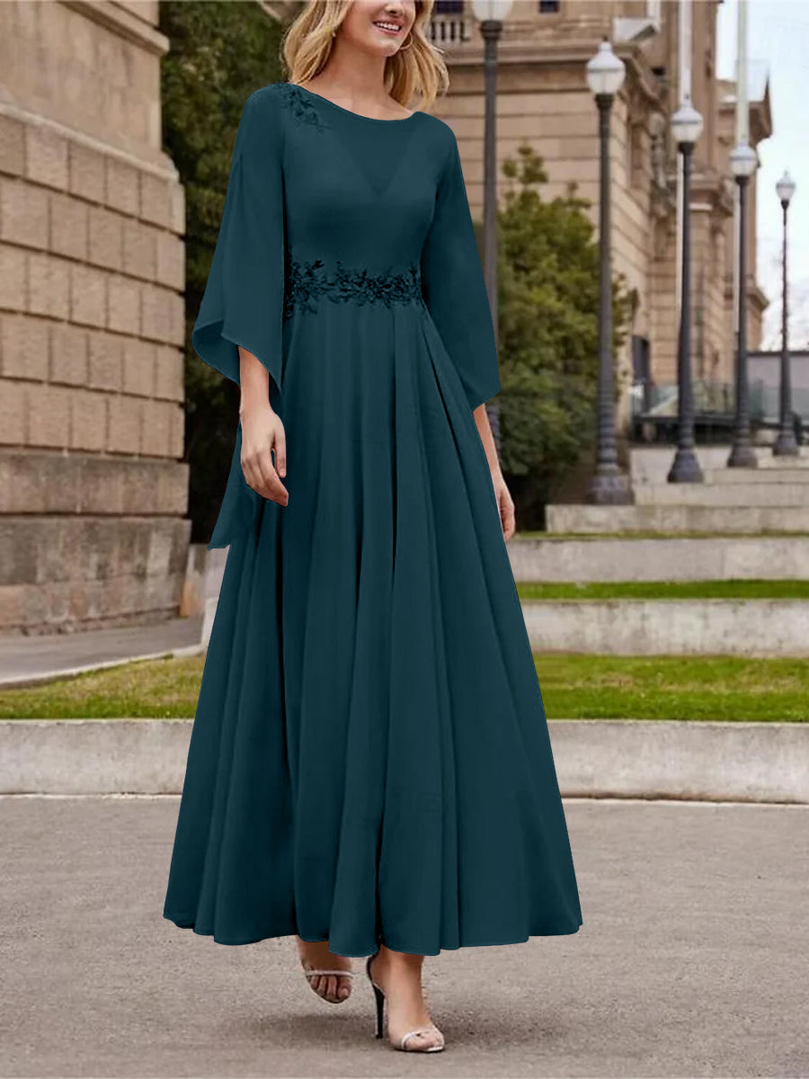 Princess A-Line Jewel Neck 3/4 Sleeve Sequined Ankle-Length Mother of the Bride Gown