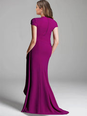 V-Neck Short-Sleeve Floor-Length Mother of the Bride Gown with Side Split