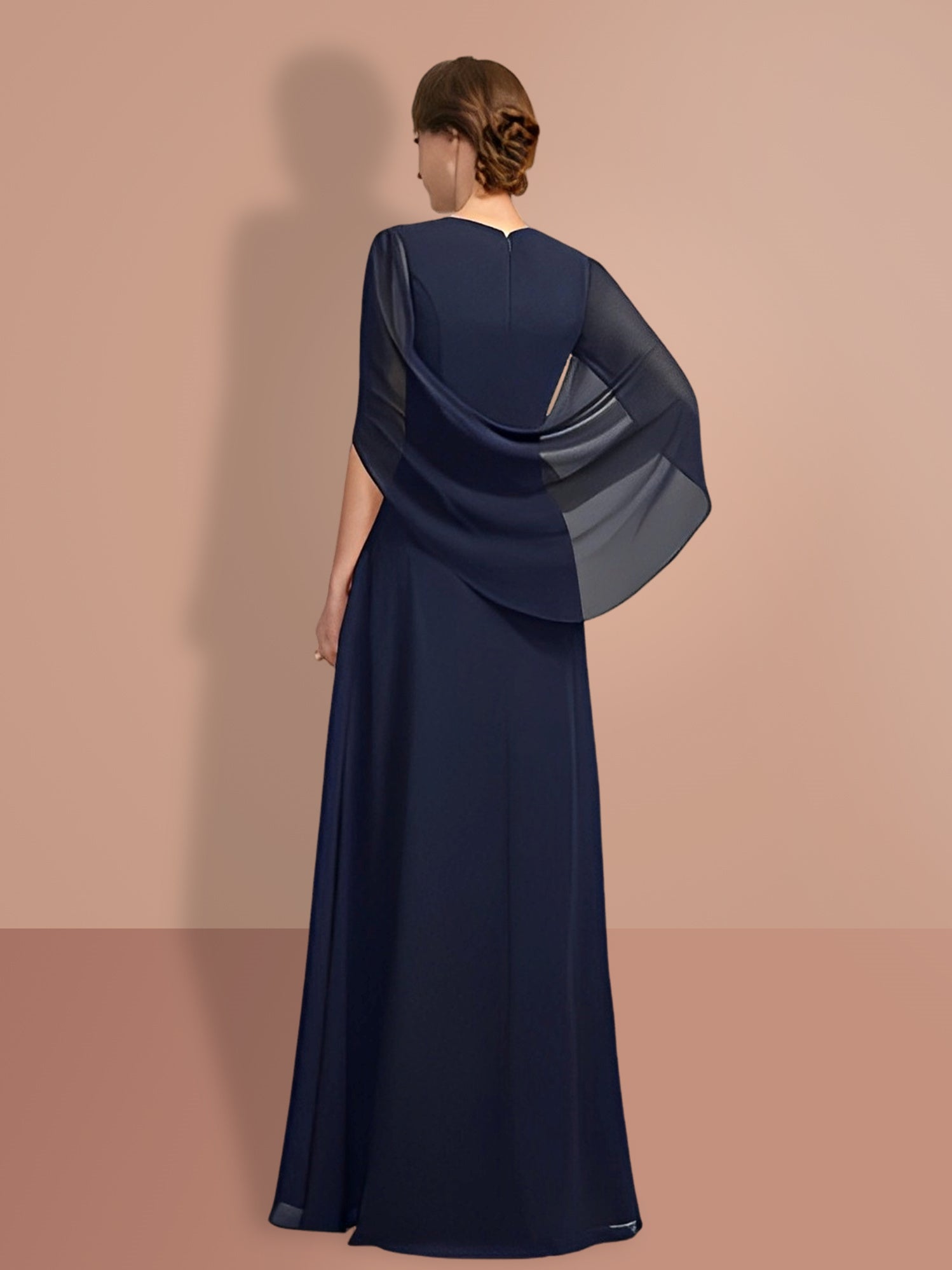 V-Neck A-Line Princess Mother of the Bride Dress with Half Sleeves