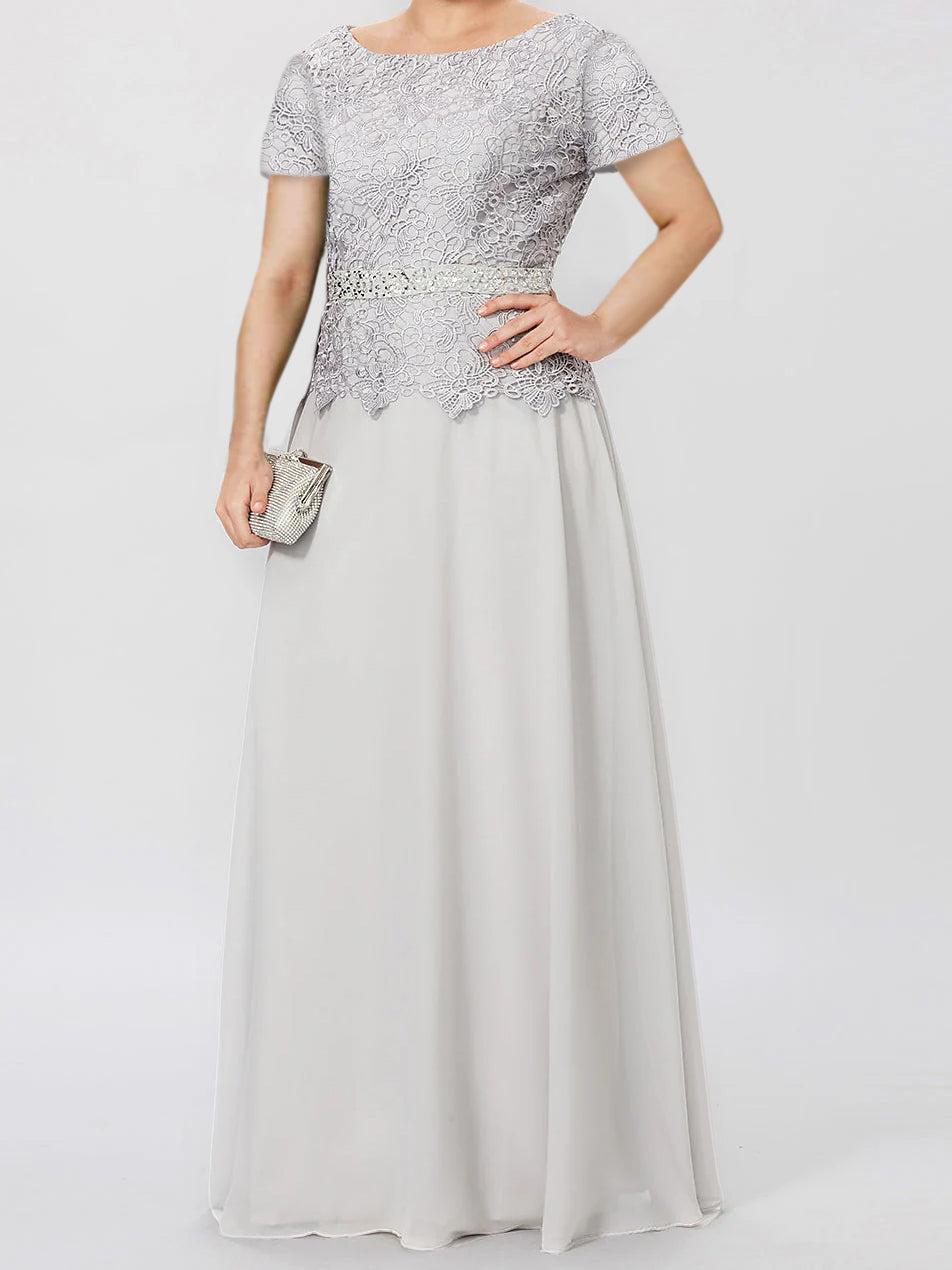 Short-Sleeve A-Line Princess Mother of the Bride Dress with Applique and Sequins