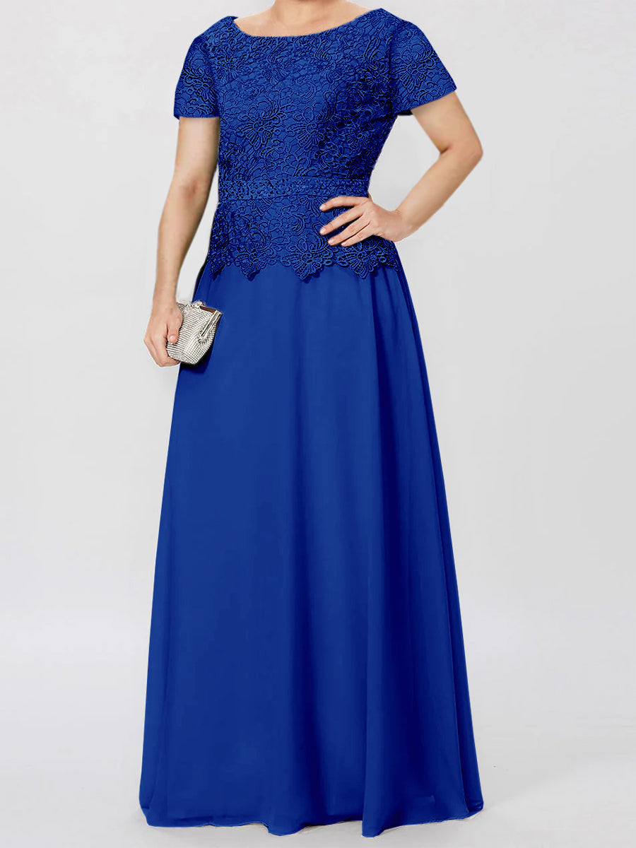Short-Sleeve A-Line Princess Mother of the Bride Dress with Applique and Sequins