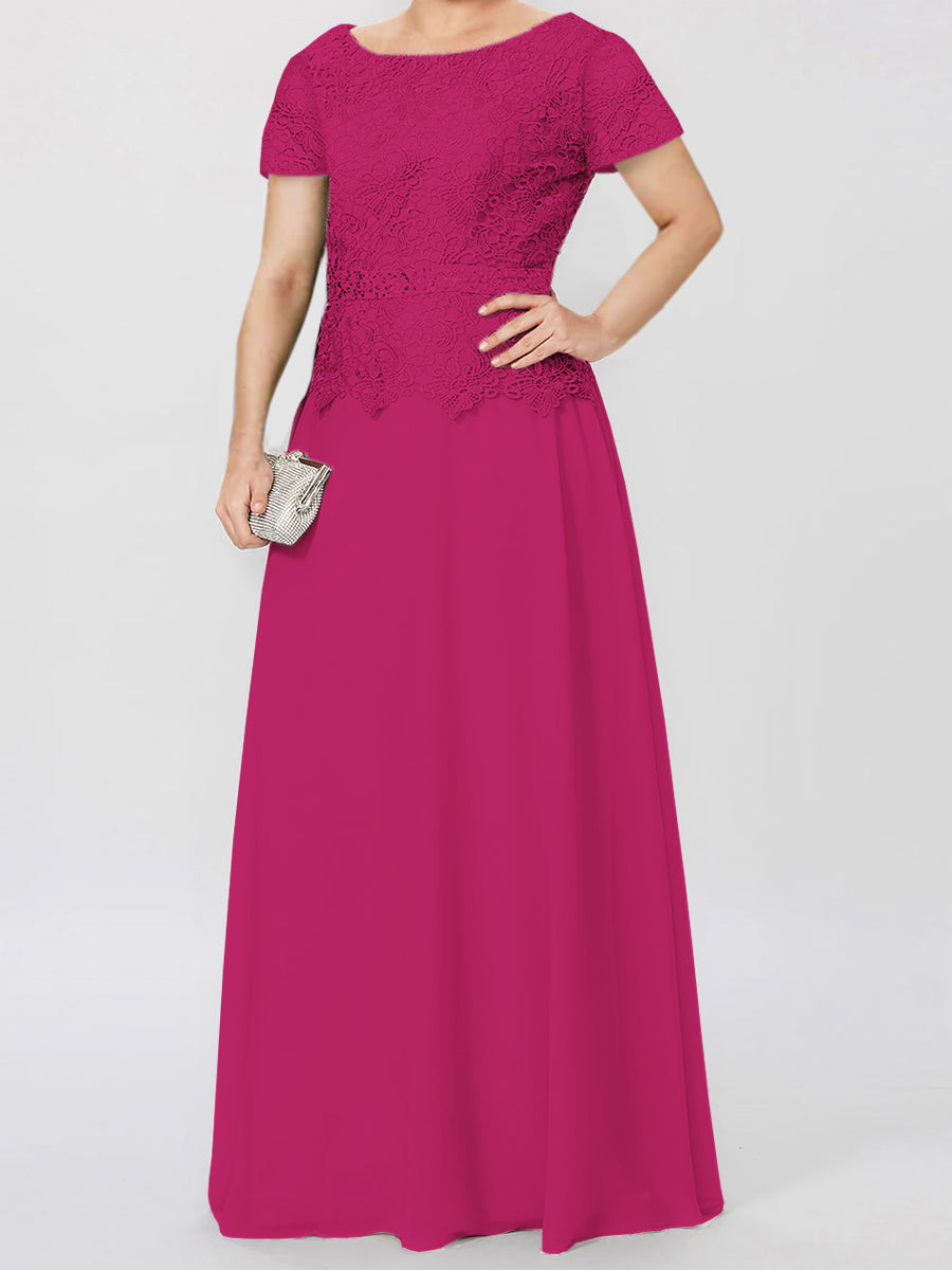 Short-Sleeve A-Line Princess Mother of the Bride Dress with Applique and Sequins