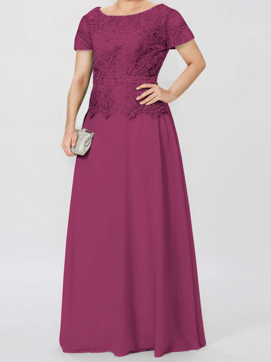 Short-Sleeve A-Line Princess Mother of the Bride Dress with Applique and Sequins