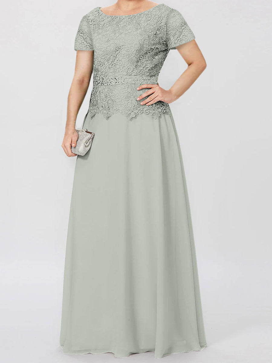 Short-Sleeve A-Line Princess Mother of the Bride Dress with Applique and Sequins