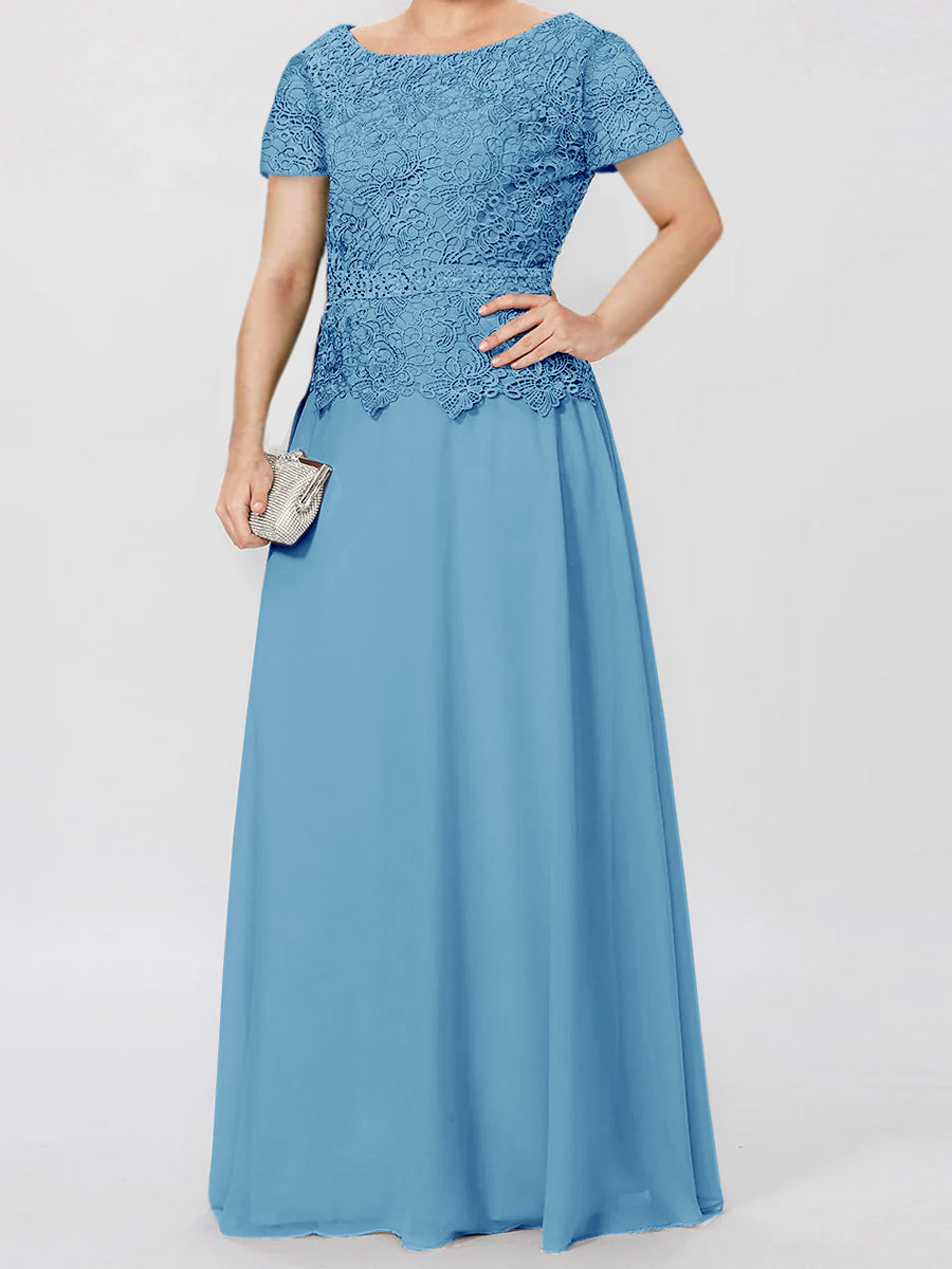 Short-Sleeve A-Line Princess Mother of the Bride Dress with Applique and Sequins