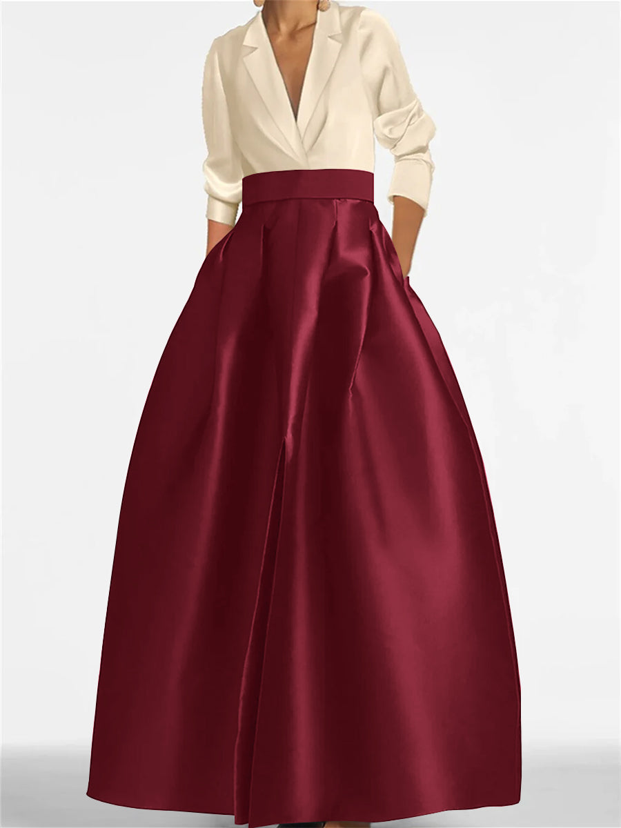 V-Neck A-Line Princess Gown with Long Sleeves and Pockets for the Mother of the Bride