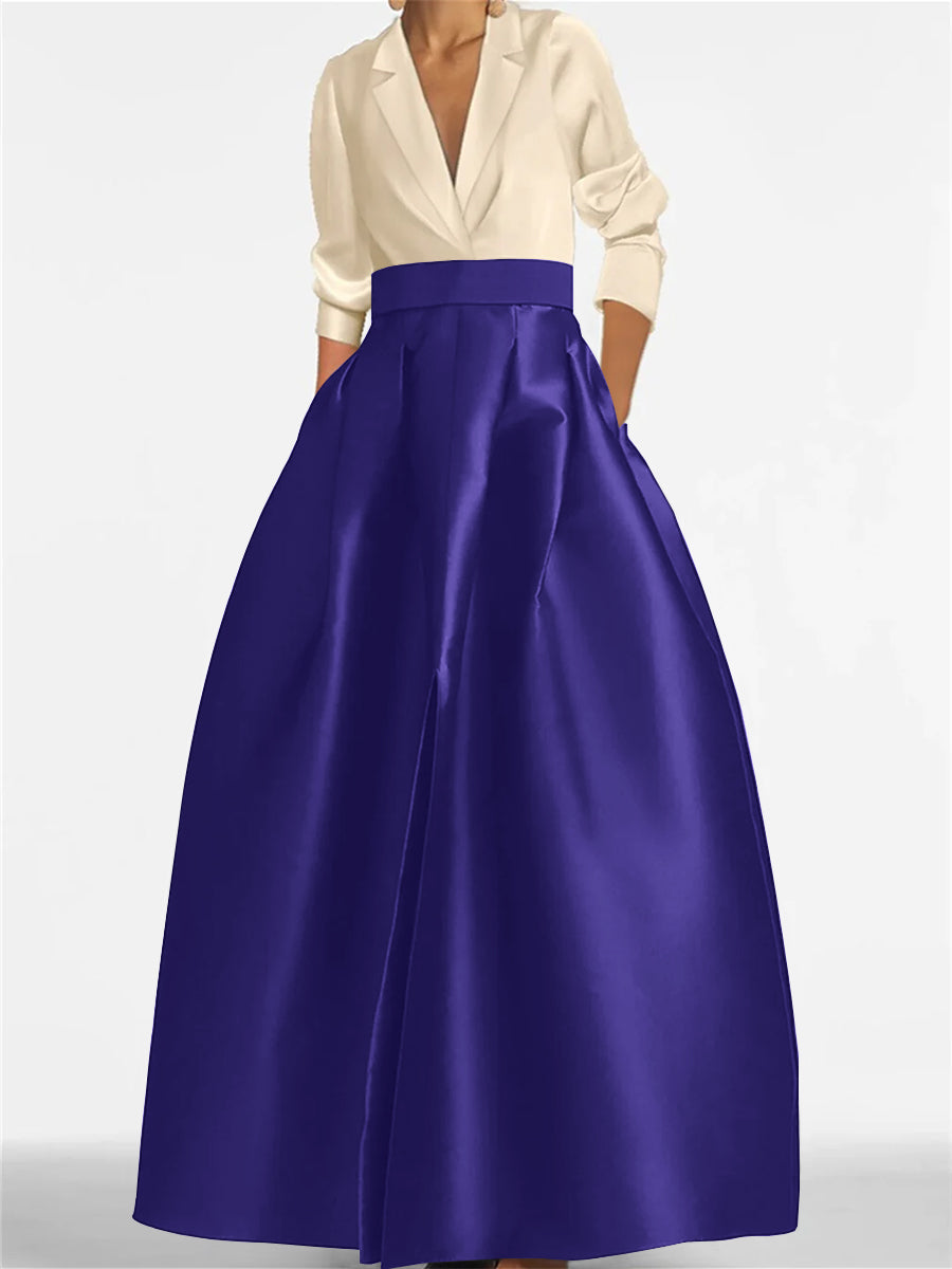 V-Neck A-Line Princess Gown with Long Sleeves and Pockets for the Mother of the Bride