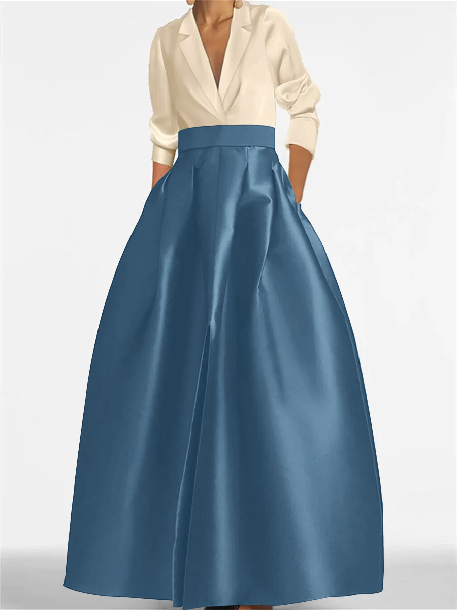 V-Neck A-Line Princess Gown with Long Sleeves and Pockets for the Mother of the Bride