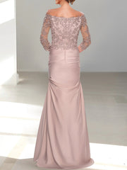 Mermaid/Trumpet Off-the-Shoulder Mother of the Bride Dress with 3/4 Sleeves and Beading
