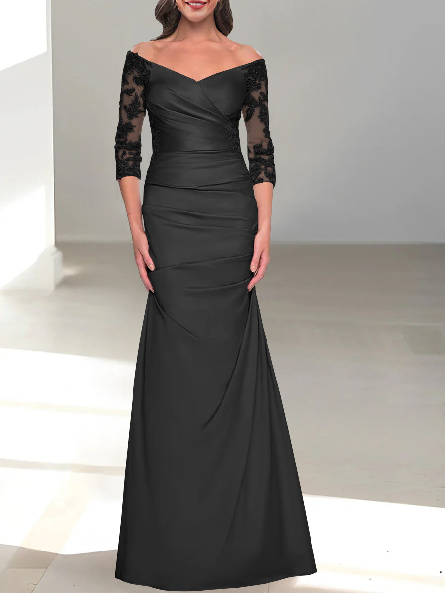 Mermaid/Trumpet Off-the-Shoulder Mother of the Bride Dress with 3/4 Sleeves and Beading