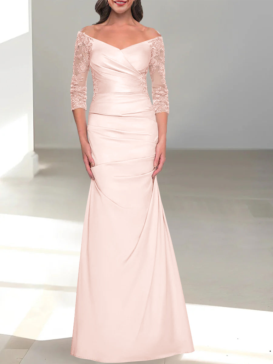 Mermaid/Trumpet Off-the-Shoulder Mother of the Bride Dress with 3/4 Sleeves and Beading