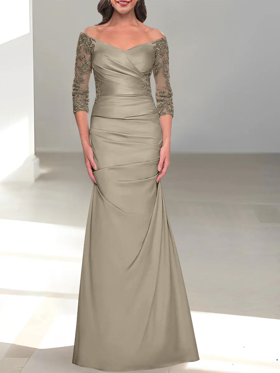 Mermaid/Trumpet Off-the-Shoulder Mother of the Bride Dress with 3/4 Sleeves and Beading