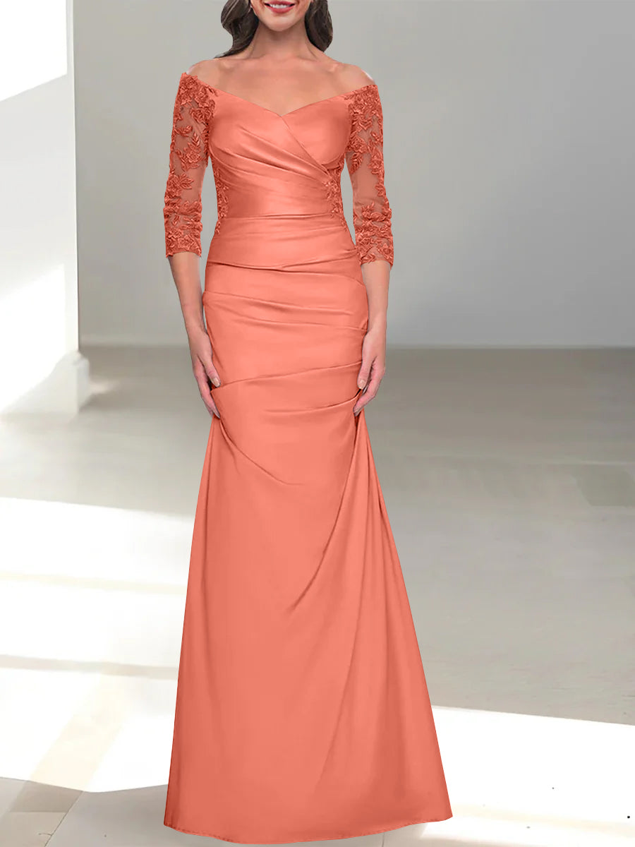Mermaid/Trumpet Off-the-Shoulder Mother of the Bride Dress with 3/4 Sleeves and Beading