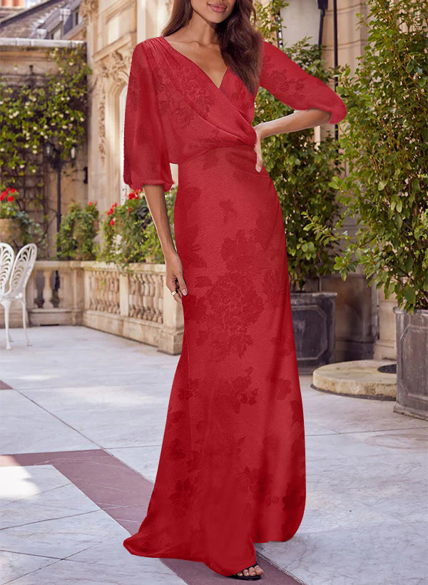 Red V-neck Floral Print Column Dress for Mothers of the Bride & Groom