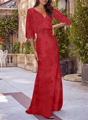 Red V-neck Floral Print Column Dress for Mothers of the Bride & Groom