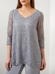 3/4 Sleeve V-Neck Chiffon Mother of the Bride Pantsuit with Sequins
