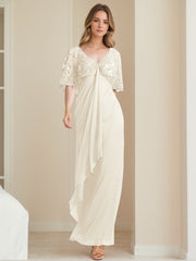 Elegant V-Neck A-Line Mother of the Bride Dress with Appliques Ankle-Length